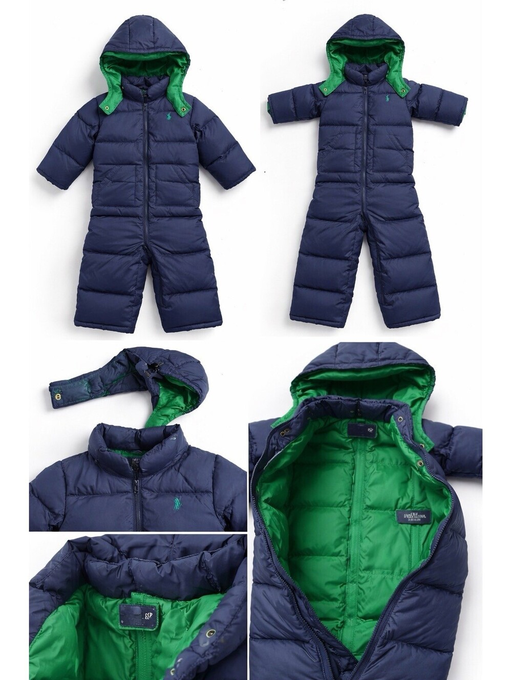 Polo Ralph Lauren Baby Snowsuit 24M Hooded Puffer Bunting Navy Green Winter
